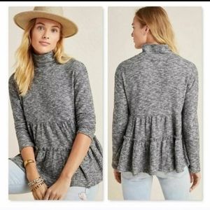 Nwt Anthropologie Eri + Ali Waffle Knit Babydoll Tiered Mock Neck Ruffle Sweater